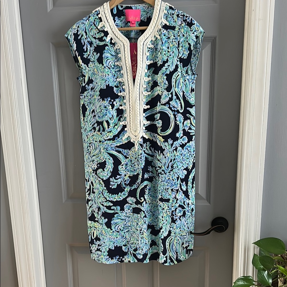 Lilly Pulitzer Floral Dress with Cream Trim